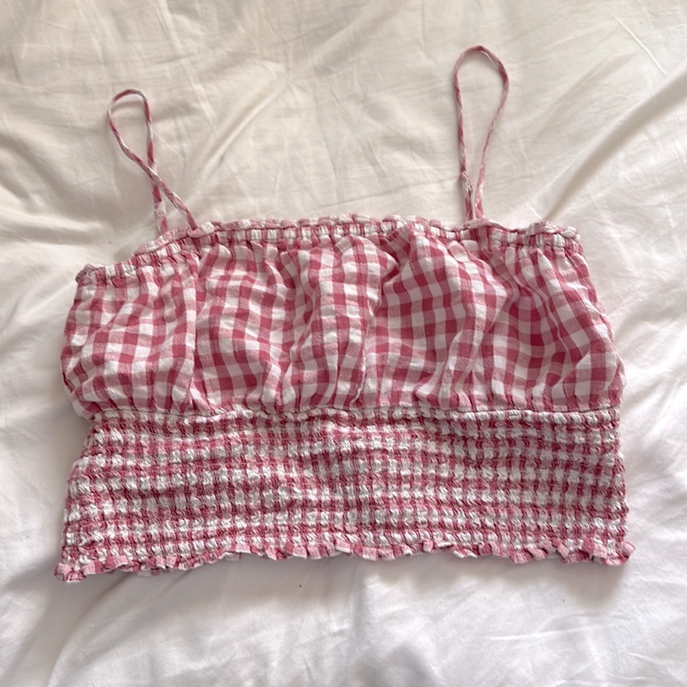 american eagle ruffle gingham top